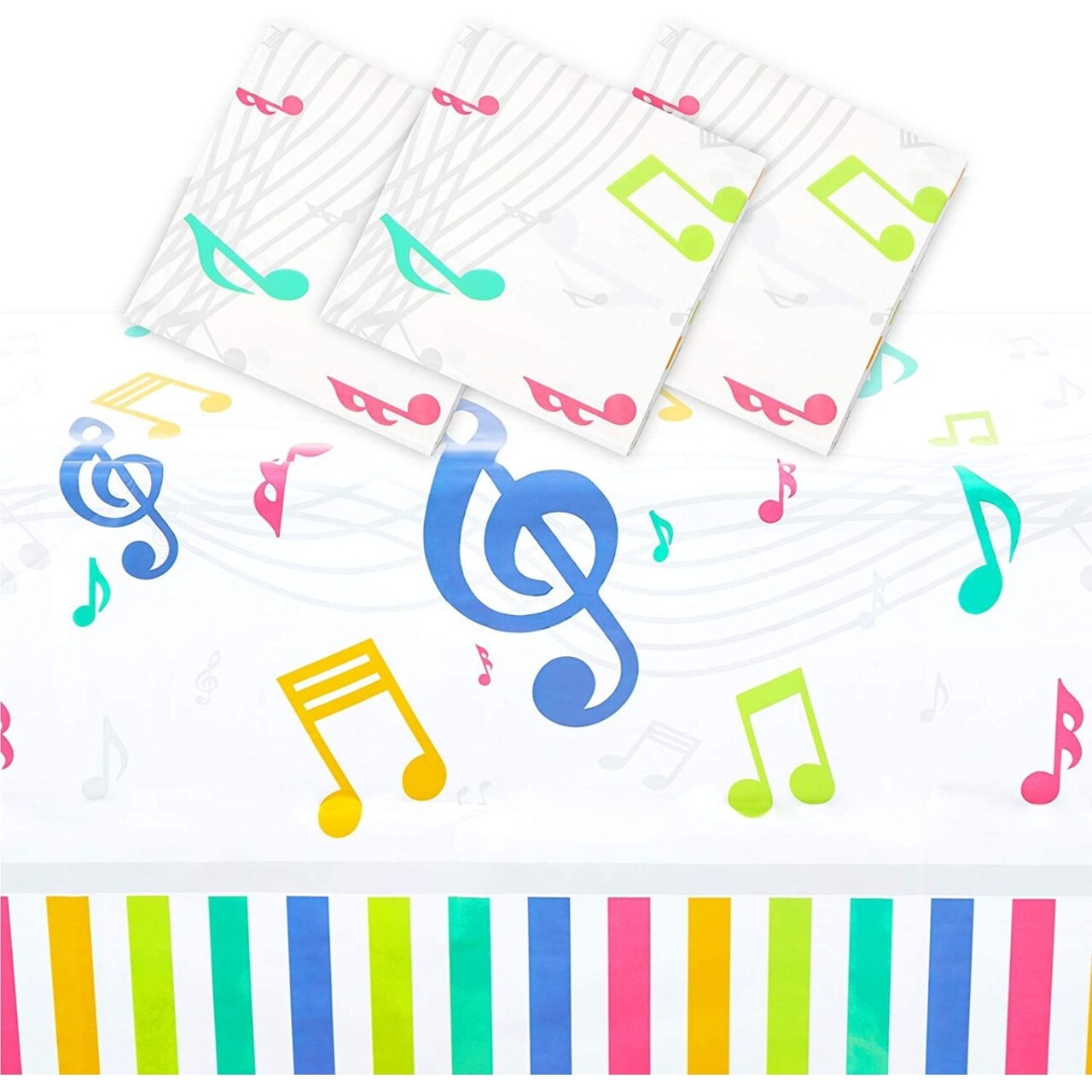 3 Pack Music Note Plastic Tablecloths for Birthday Party, Band Night (54 x 108 in)